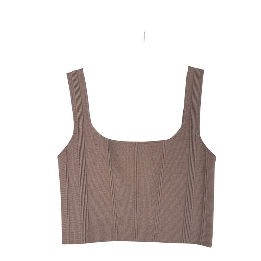 All Row Tan Ribbed Knit Cropped Tank Top Women S Basic Staple Neutral Minimalist